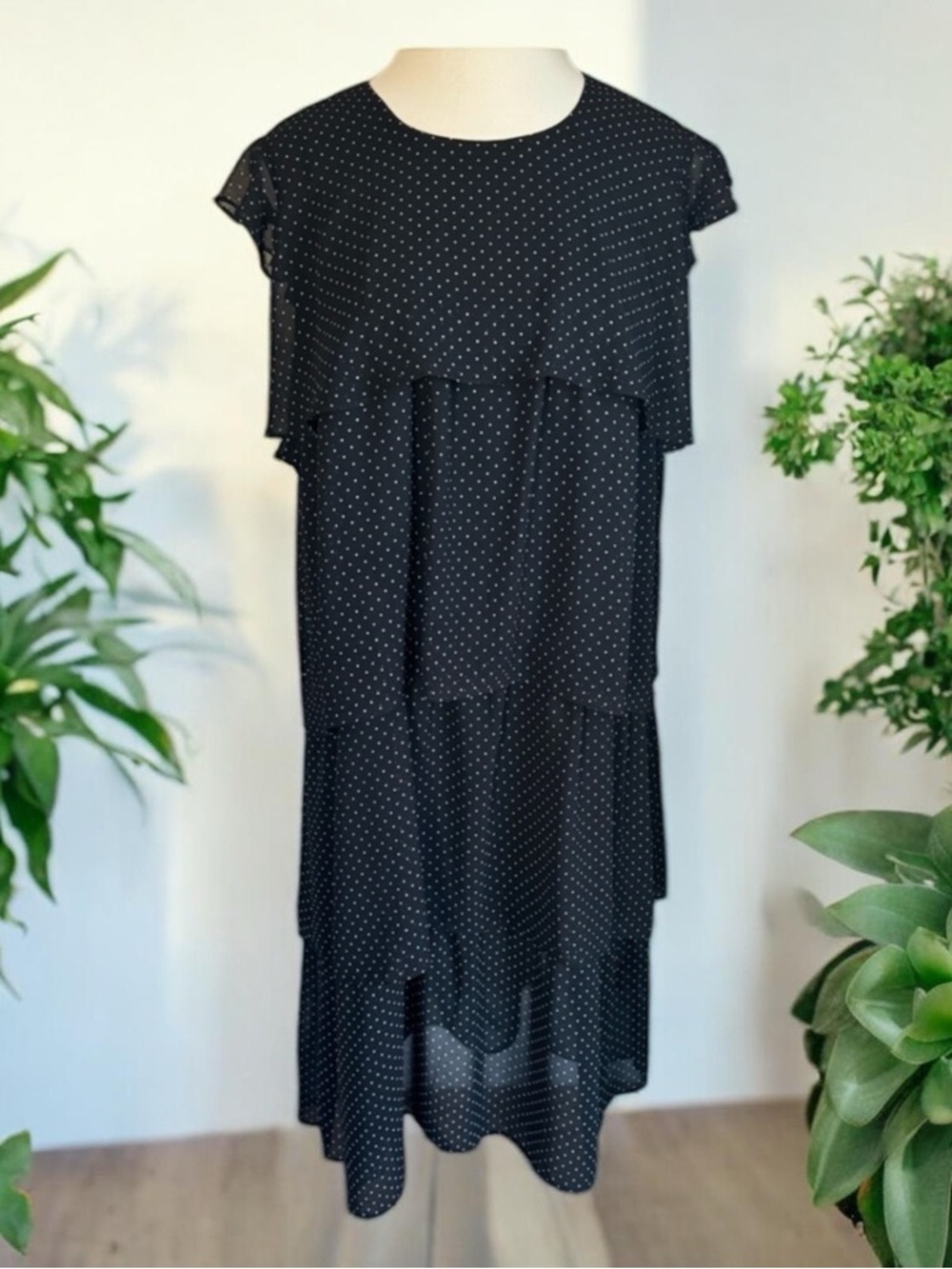 Who What Wear Black with White Polka Dots Dress